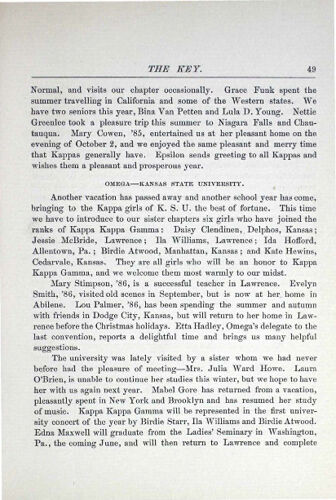 Chapter Letters: Omega - Kansas State University, December 1886 (image)